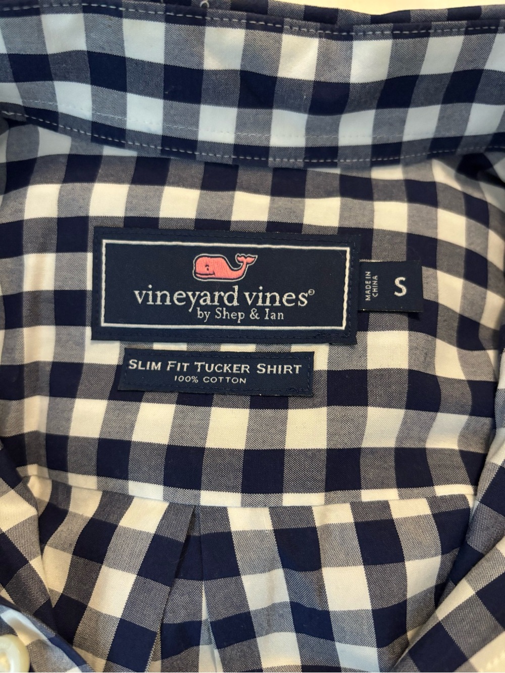 Vineyard Vines Navy and White Gingham Slim Fit Shirt